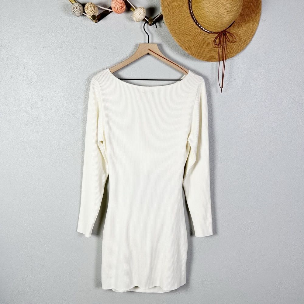 NWT Aritzia Wilfred Cutout Knit Long Sleeve Mini Dress in Light Birch Size XL - Picture 4 of 8